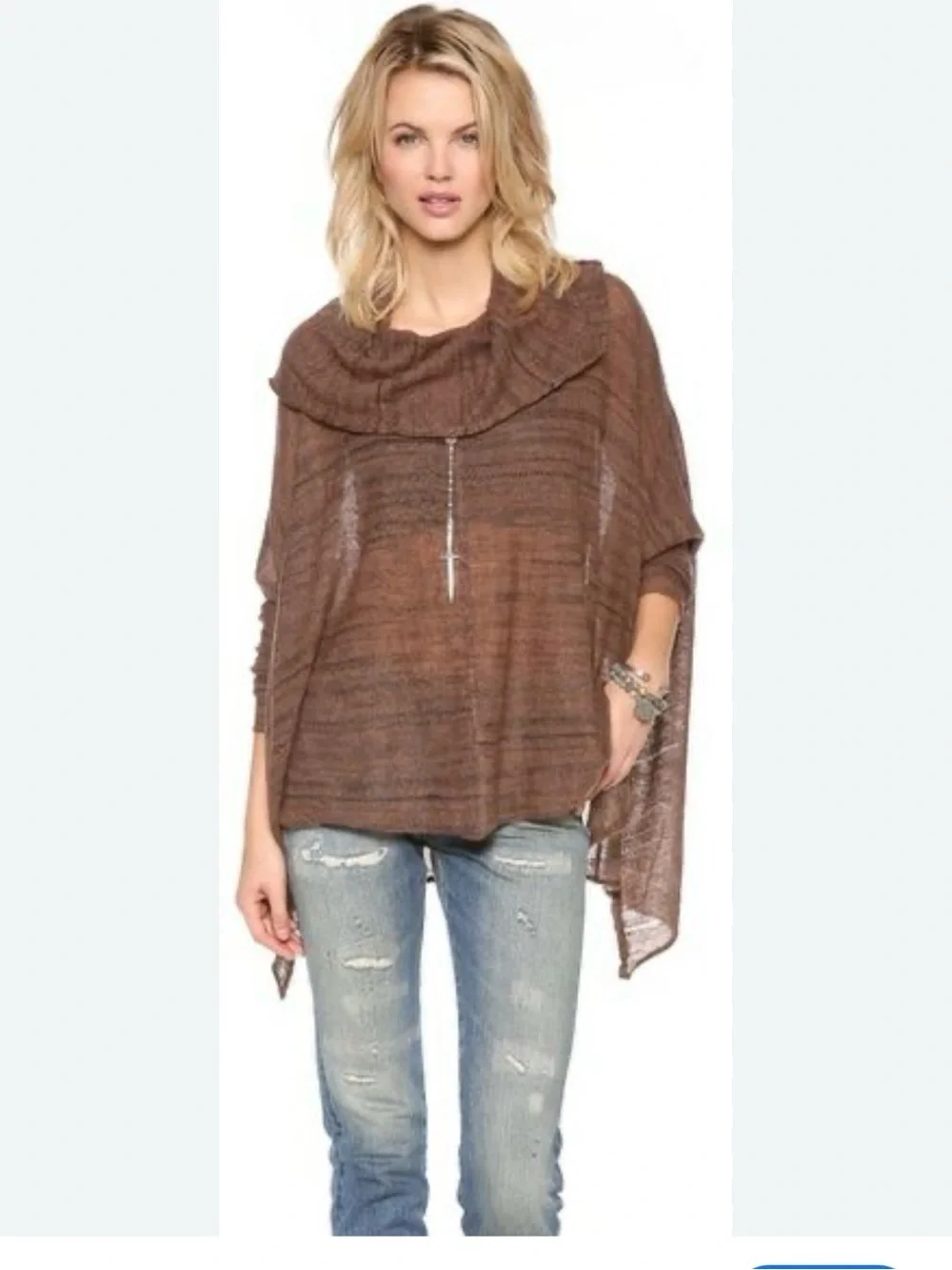 Free People Banana Split Brown/Rust Marled Cowl Neck Poncho Sweater